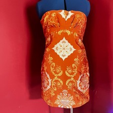 Free People Strapless Damask Mini Dress; Size: 8; Orange Copper