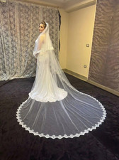 Bridal 2 layers lace white veil cathedral length lace veil