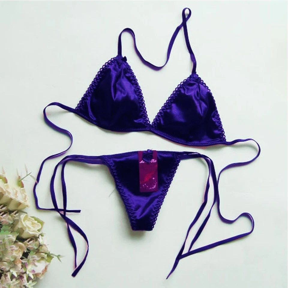 Panties Bikini Satin Bra Lace Up Lingerie T-back Thong Underwear Womens - image 2 of 4