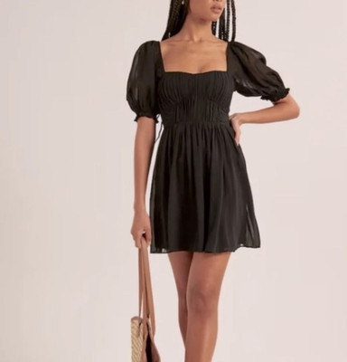 Abercrombie & Fitch Mini Dress Black Rushed Fit-Flatter Puff Sleeve Sze XSP NWOT
