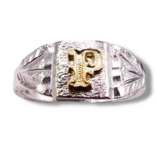 P Initial 10k Letter Sterling Silver Etched Child Pinky Woman Ring sz 4.5