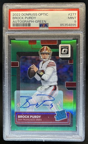 2022 Panini Donruss Optic Brock Purdy Rated Rookie Auto Green RC #/5 49ers PSA 9
