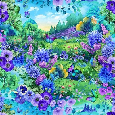 Cotton Meadow Bloom Wild Flowers Floral Scenic Fabric Print by the Yard D136.22
