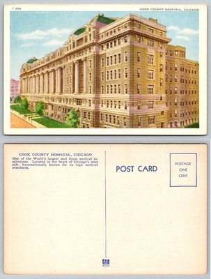 Cook County Hospital Chicago Vintage Linen Postcard - Medical Institution