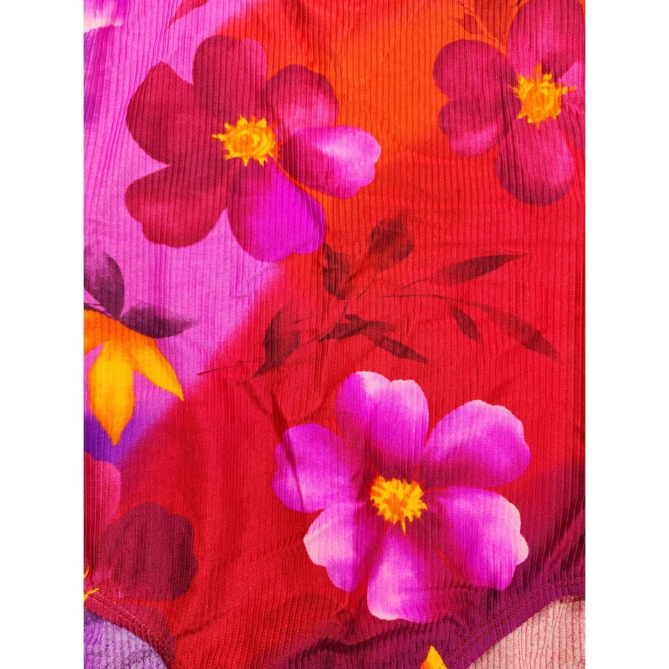 NUEVO Traje de baño vintage años 90 Catalina floral acanalado espalda baja corte alto talla 1X rosa Foto 3 de 4