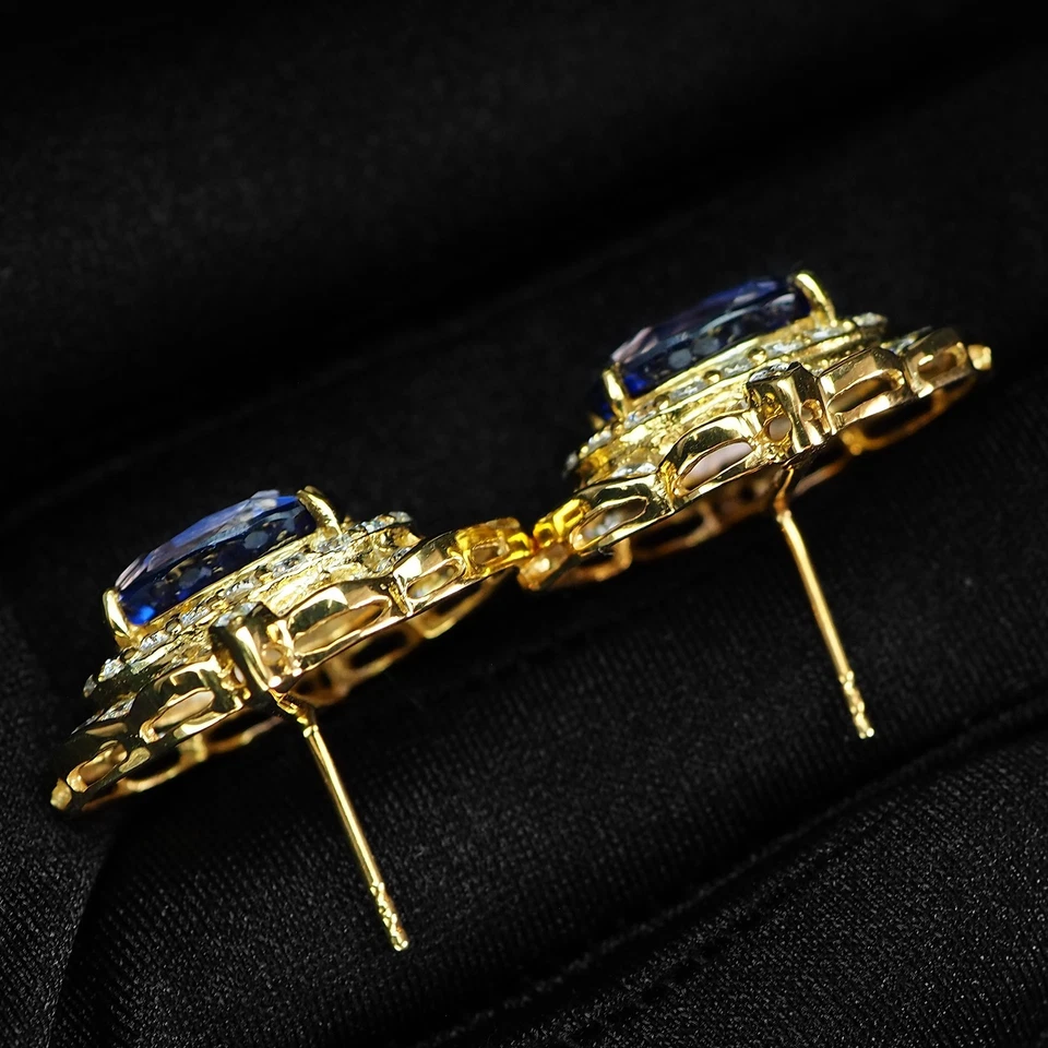 Orecchini in argento sterling 925 oro 24 carati graziosi zaffiro blu... - Immagine 4 di 4