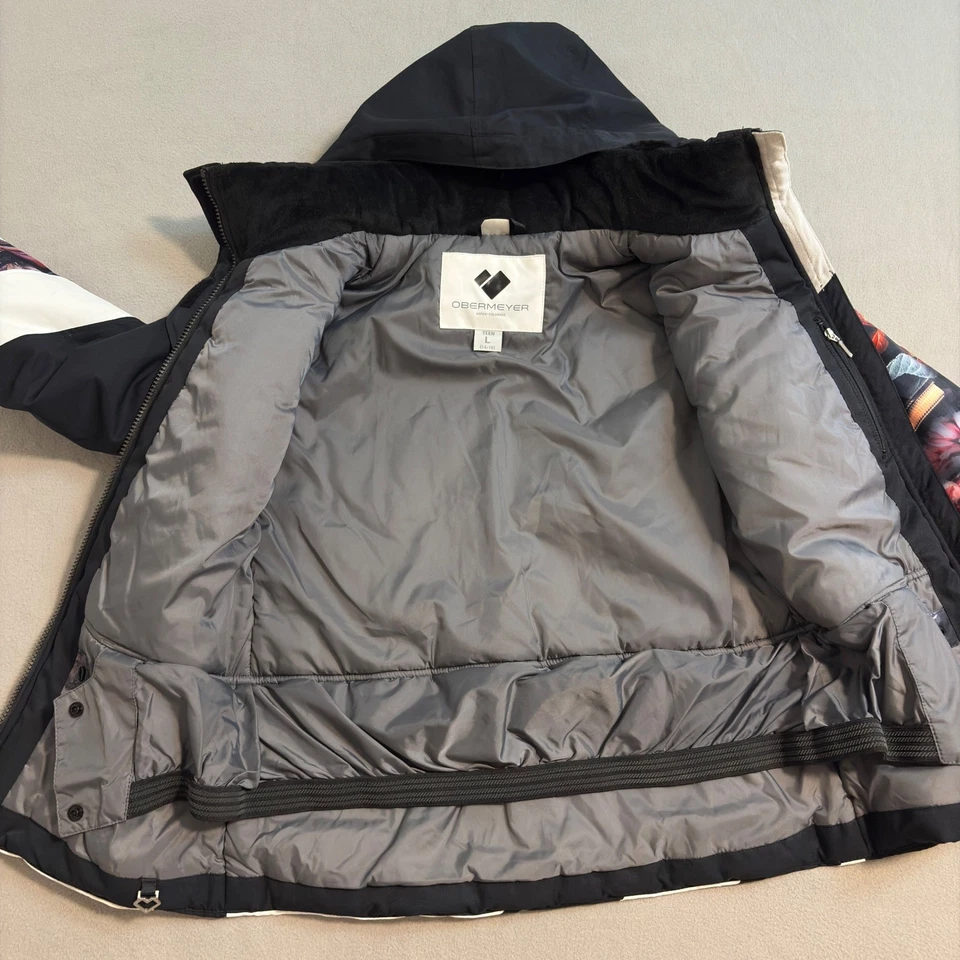 Chaqueta de esquí Obermeyer Tabor Aspen Colorado floral blanca a rayas niña L (14-16) Foto 3 de 4