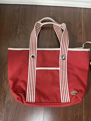 LACOSTE Red Canvas TOTE BAG w/detachable wallet (read) | eBay