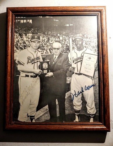 Vintage Hank Aaron and Eddie Matthews Autographed Photo Milwaukee Braves Legends