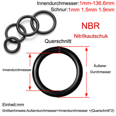 O Ringe Dichtringe Ø 1mm-136.6mm Schnurstärke 1mm 1.5mm 1.9mm NBR 70 Dichtung