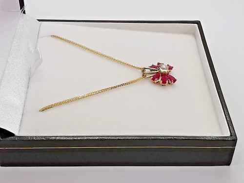 9 kt 375 RUBIN & PERLE ANHÄNGER c/w GELBGOLD HALSKETTE 16,25" feine Weizenkette - Bild 5 von 12