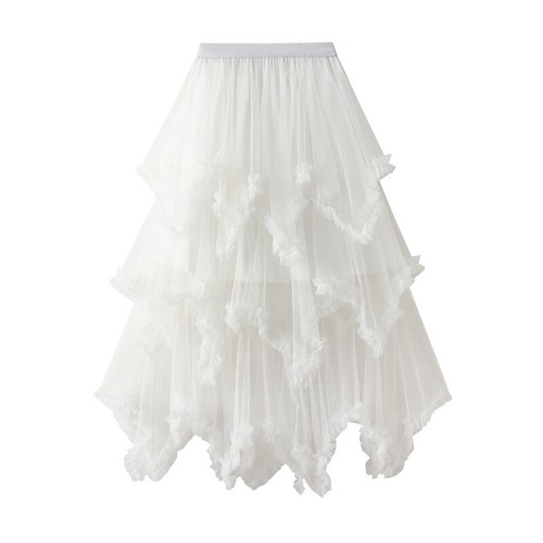 Women Pleated Mesh Tutu Tulle Skirt Tiered Layered Elastic Waist A-line Skirt - Picture 18 of 34