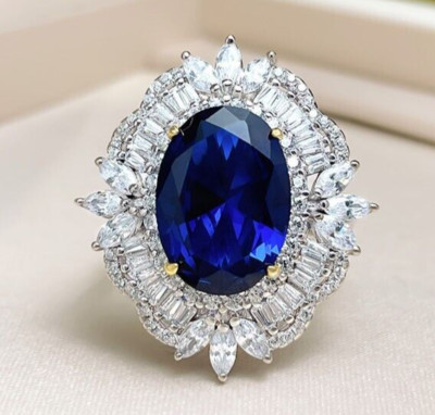 10ct Haute Couture Lab Grown Sapphire Ring Set, Royal Blue Gemstone Jewelry, 18K