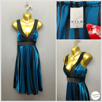 Neu. VILA Kleidung blau gestreift ärmellos Jerseykleid klein Party Anlass