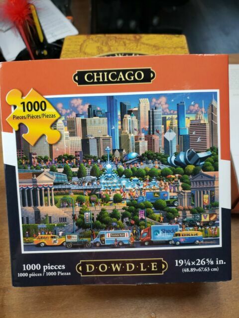 Chicago Jigsaw Puzzle Dowdle 1000 Pcs City Skyline Landmarks Painting Artwork For Sale Online Ebay