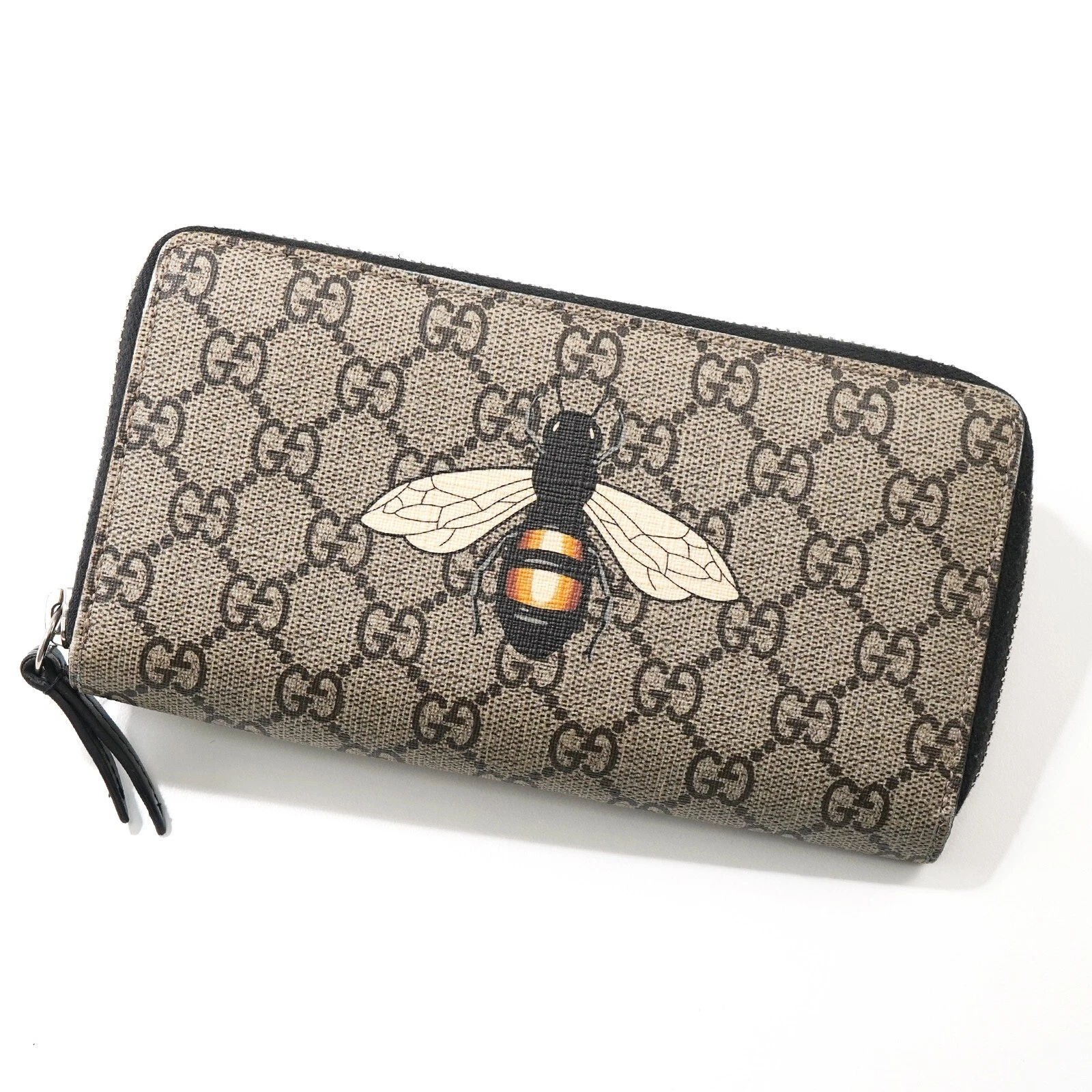Authentique portefeuille zippé rond GUCCI GG Supreme Bee Print 451273 #50372A
