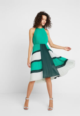 TED BAKER Nellina colourblock pleat dip hem midi skirt halter dress wedding  2 10 | eBay UK