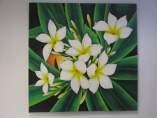Quadro batik dipinto a mano cm100x100 decorazione parete etnico Fiori Frangipani