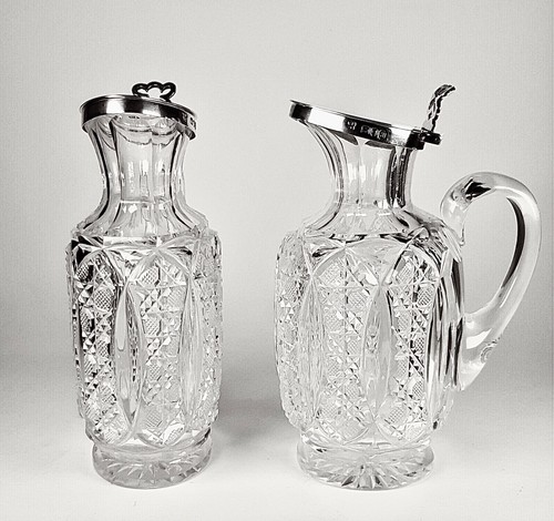 Excelente par raro de plata de ley y cristal, Spirit Noggin/jarras, Londres, 1896 - Imagen 4 de 24