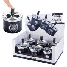 6 x Drehaschenbecher Skull Metall Schwarz Au&szlig;en mit Deckel Windaschenbecher Push