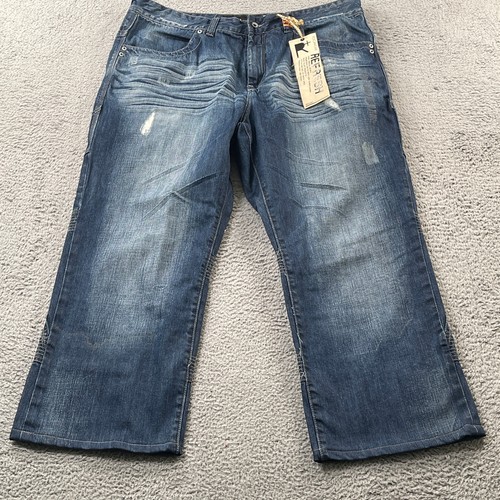 Rocawear Jeans Mens 42x30 Cone Denim Patchwork Flap Pocket Baggy Motto NEW - Picture 8 of 15