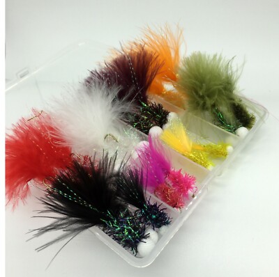Set 16 Mosche Da Pesca A Mosca Booby Boobie Misure 10-12 - Colori Misti Per Trota E Fario, Made In UK