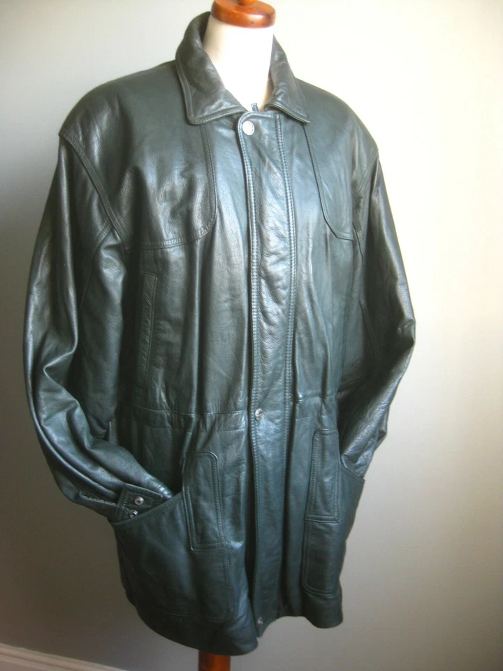ABRIGO COCHE CUERO VINTAGE PARKA 42 44 WILSONS thinsulate verde carreras británico Foto 4 de 4
