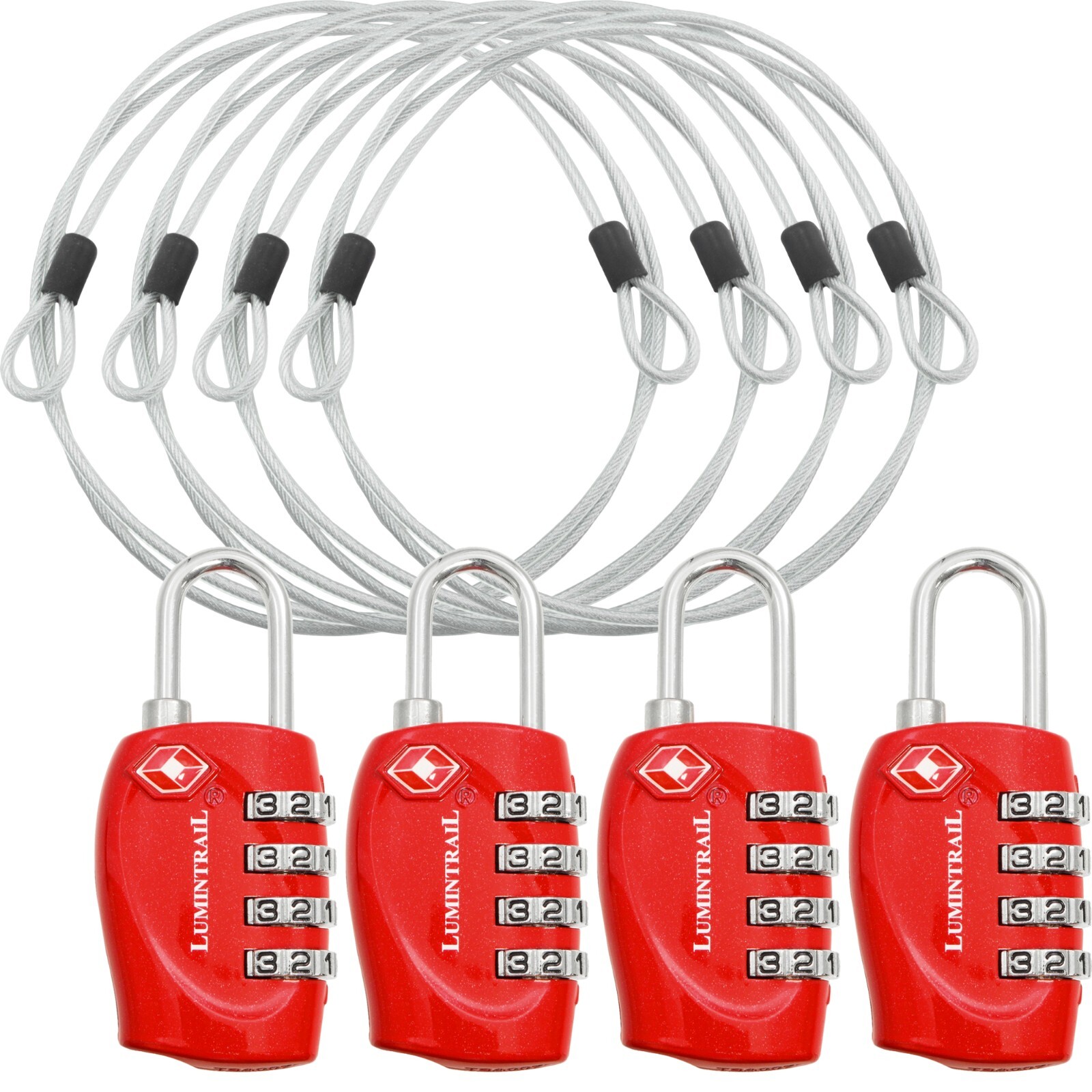 Lumintrail TSA Travel Luggage Lock, 4 Dial Combination with 4 ft Steel Cable