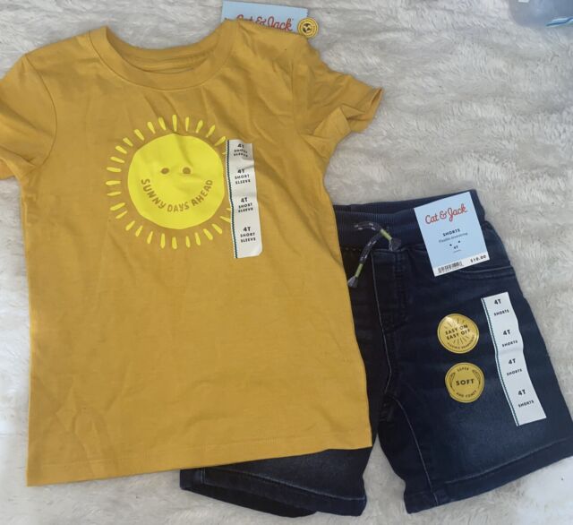 Cat & Jack Boys or Girls Summer Bundle Denim Shorts + 1 T-shirt 4T (NWT)
