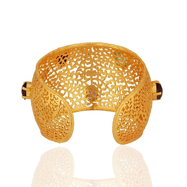 Ювелирные изделия ручной работы золотой регулируемый филигранный браслет-манжета с аметистом топазом лазуритом - Изображение 4 из 4