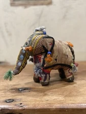 Anglo Raj Vintage Hand-Crafted Stuffed Cotton Embroidered Elephant, India, 1950