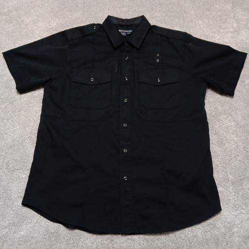 5.11 Tactical Shirt Mens Large Black Flex-Tac TDU Button Up 1/2 Zip Heavy Cotton