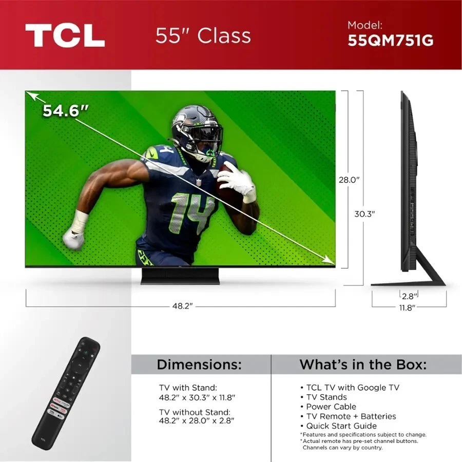 TCL TV 55-Inch Class QM7 4K UHD HDR QD Mini-Led Smart Google Television NEW - Image 4 of 4