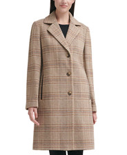 Dkny Petite Womens Size Pxl Wool Blend Plaid Single-breasted Walker Coat $315