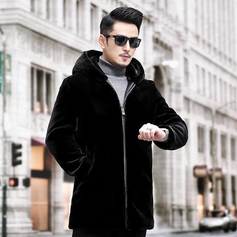 Mink Coats Black Mid Length Faux Fur Coat Mink Coat Men's Fur Coat