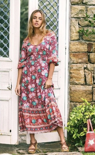 Arnhem Amberley Prairie Ruby Floral Print Midi Dress Size 12 Boho Prairie