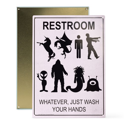 Letrero de metal "BAÑO: lo que sea solo lavarse las manos" divertido género decoración de baño #D-1 - Imagen 2 de 11