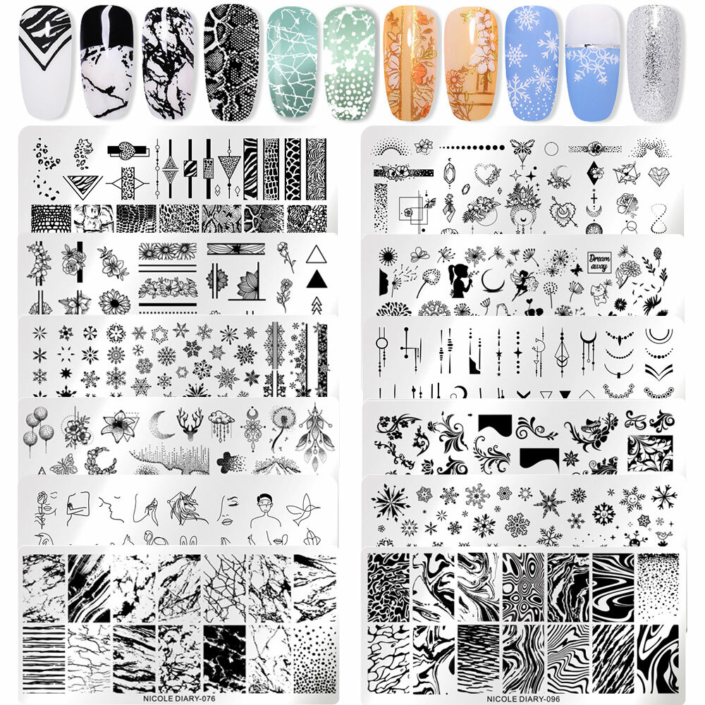NICOLE DIARY Nail Stamping Plates Christmas Water Ink Flower Nail Art Stamp Tool