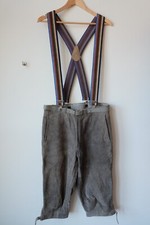 VINTAGE Lederhosen Oktoberfest 32" Waist Leather Shorts Pants Suspenders German