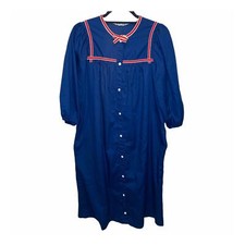 VTG Models Coat Size M L Full Length House Coat Mumu Navy Blue Nautical Pocket
