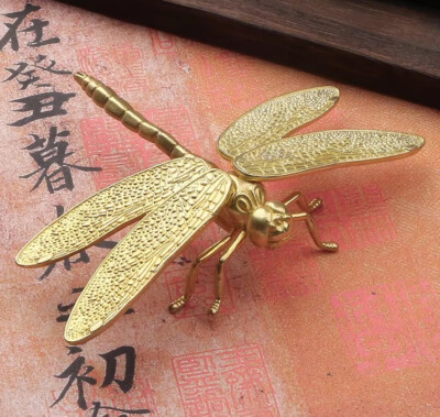 Brass Dragonfly Insect Figurine Small Animal Statue Office Home Decoration Toy