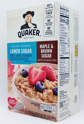 1 BOX Quaker MAPLE BROWN SUGAR Instant Oatmeal 50% LESS SUGAR Lower (10 POUCHES)