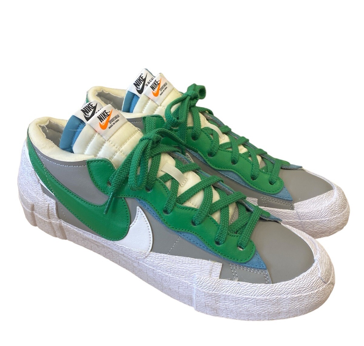 SACAI X NIKE 1120) NIKE X SACAI BLAZER BASSO VERDE CLASSICO GRIGIO DD1877 001 UOMO TAGLIA 13