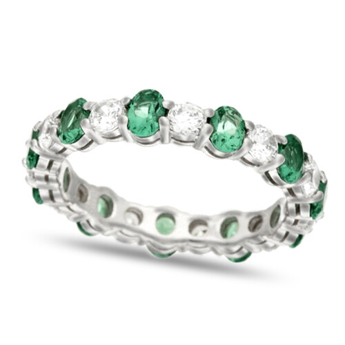 Eternity Wedding Band with Emerald & Simulated Diamond in 14K Gold Plated Silver-image