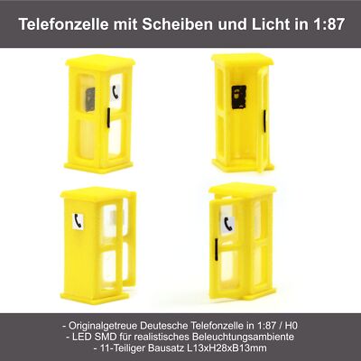 H0 Telefonzelle Typ FeH 78 mit Scheiben und LED SMD 1:87 Beleuchtet Telefon