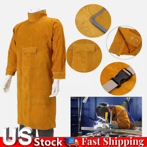 Leather Welding Apron with Sleeve Heavy Duty Welding Jacket Heat Flame