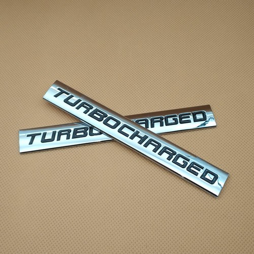2Pcs Metal Chrome TURBOCHARGED Logo Silver & Black Auto Badge Sport Emblem Emblem - Imagen 4 de 6