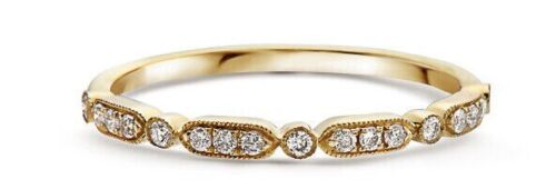 14kt Yellow Gold Womens Round Diamond Stackable Band Ring .12tcw