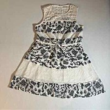 Anthropologie Ark & Co Linen Blend Embroidered Eyelet White + Black Dress, Large