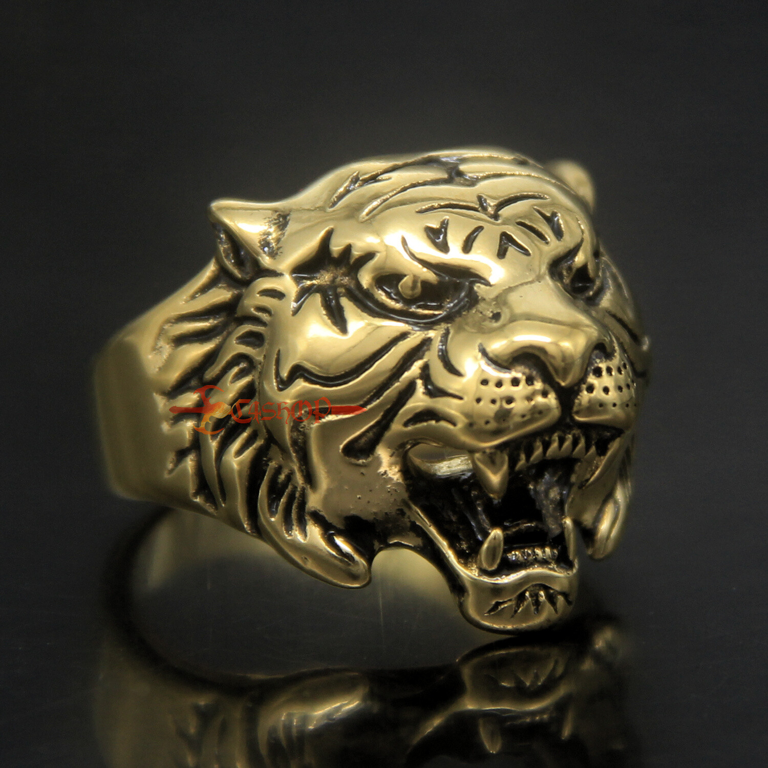 Men's 316L Stainless Steel Tiger Head Biker Ring Masculine Animal Band ...